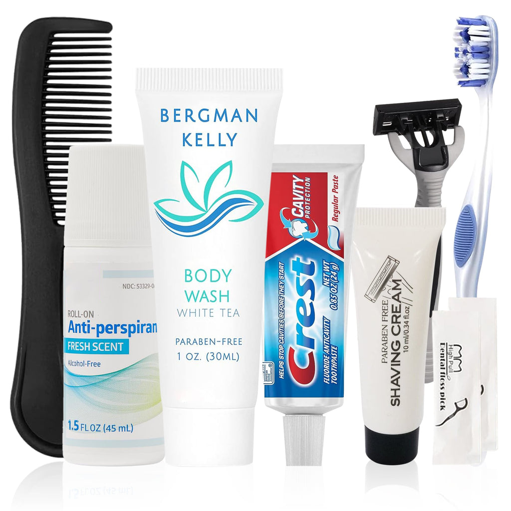 10 Piece Set Travel Toiletry Kit For Men And Women – Features Crest, Medline, Bergman And Kelly And More