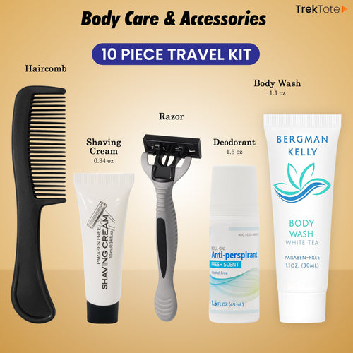 10 Piece Set Travel Toiletry Kit For Men And Women – Features Crest, Medline, Bergman And Kelly And More