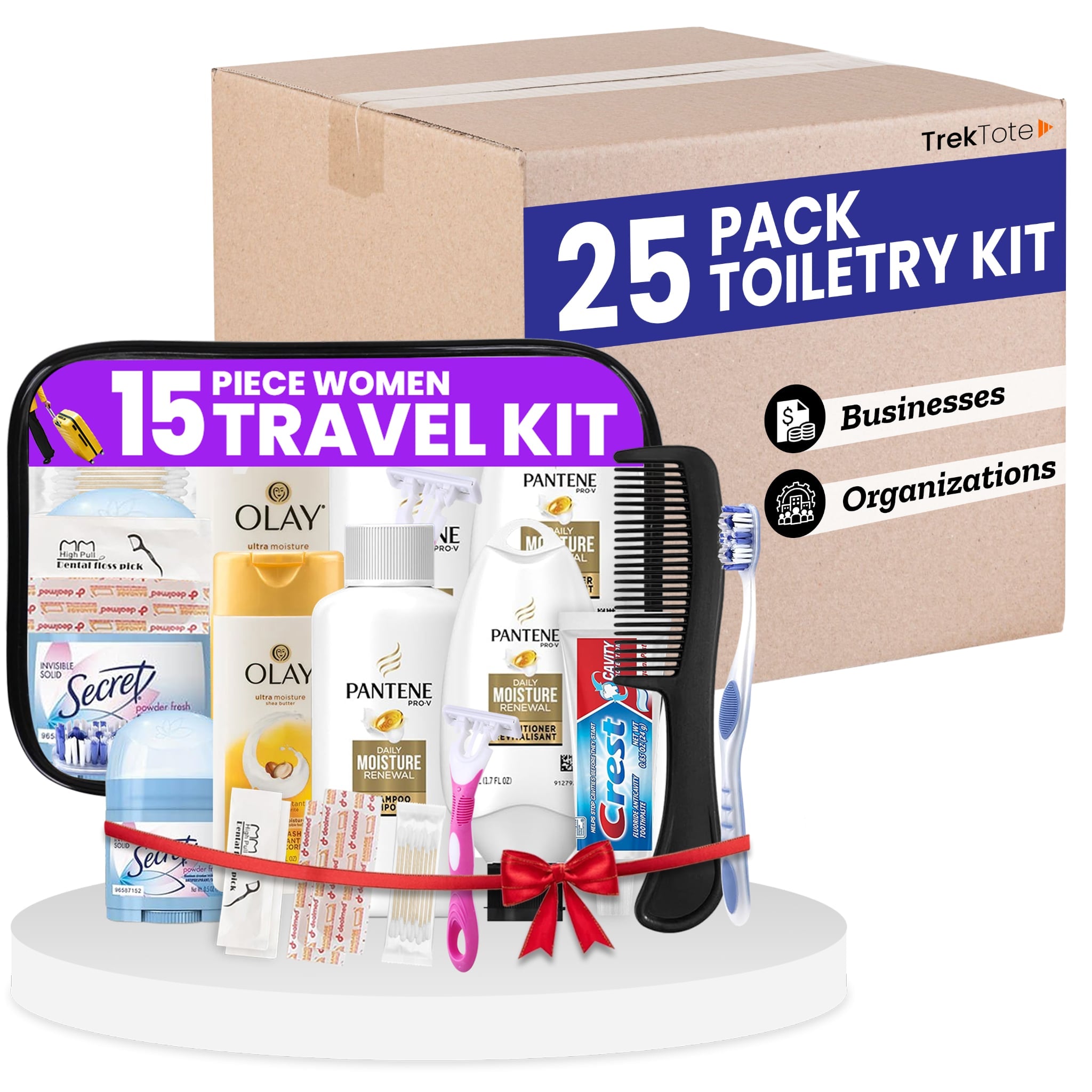 15 Piece Set Travel Toiletry Kit For Women – Features Pantene, Olay, Secret And More (Bulk Case)