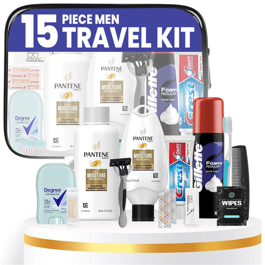 15 Piece Set Travel Toiletry Kit For Men – Features Pantene, Gillette, Degree And More