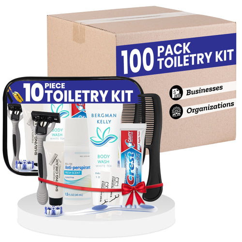 10 Piece Set Travel Toiletry Kit For Men And Women – Features Crest, Medline, Bergman And Kelly And More (Bulk Case)