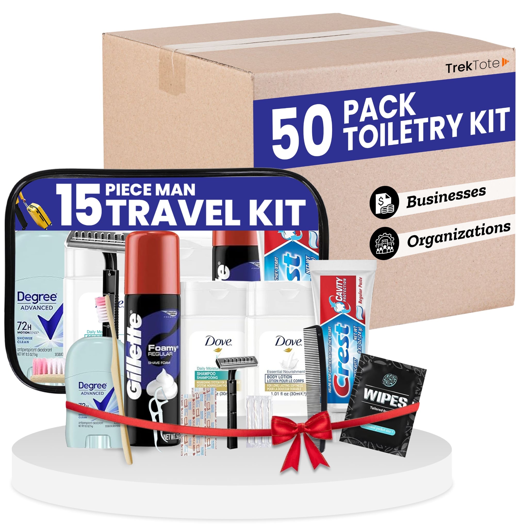 15 Piece Set Travel Toiletry Kit For Men – Features Dove, Gillette, Degree And More (Bulk Case)
