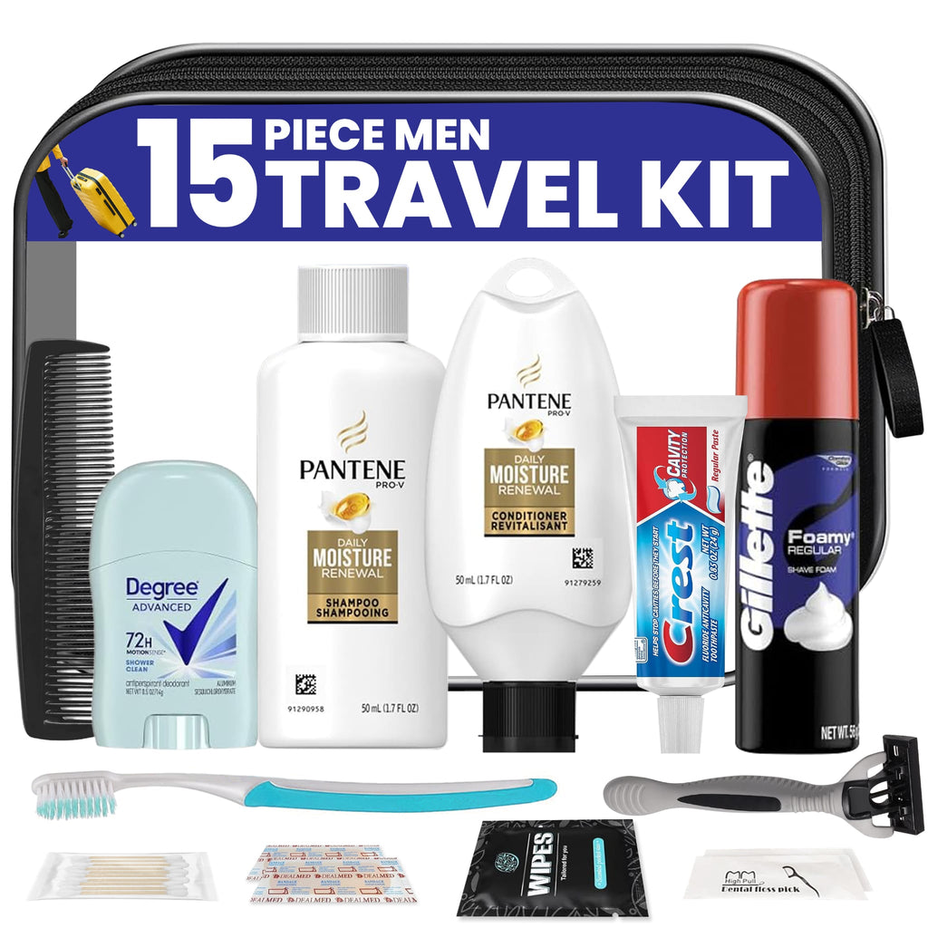 15 Piece Set Travel Toiletry Kit For Men – Features Pantene, Gillette, Degree And More