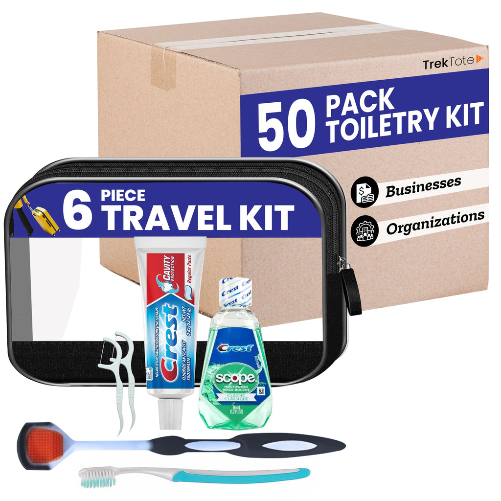 6 Piece Travel Size Oral Kit  Toothbrush and Toothpaste Set – Features Crest Toothpaste And Mouthwash And More (Bulk Case)