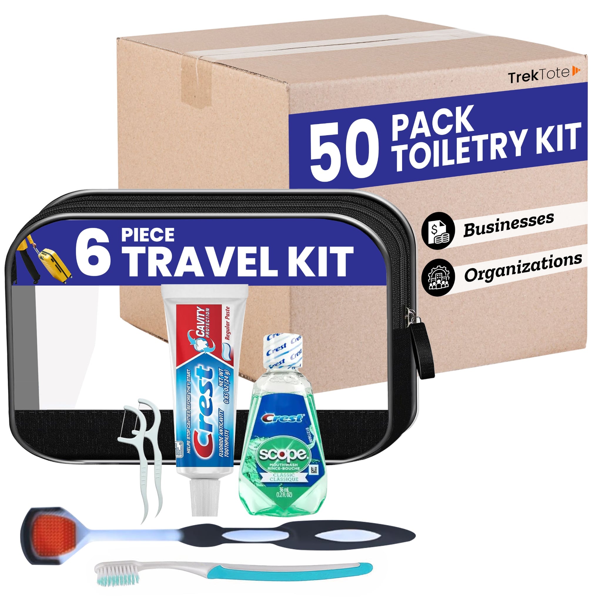 6 Piece Travel Size Oral Kit  Toothbrush and Toothpaste Set – Features Crest Toothpaste And Mouthwash And More (Bulk Case)