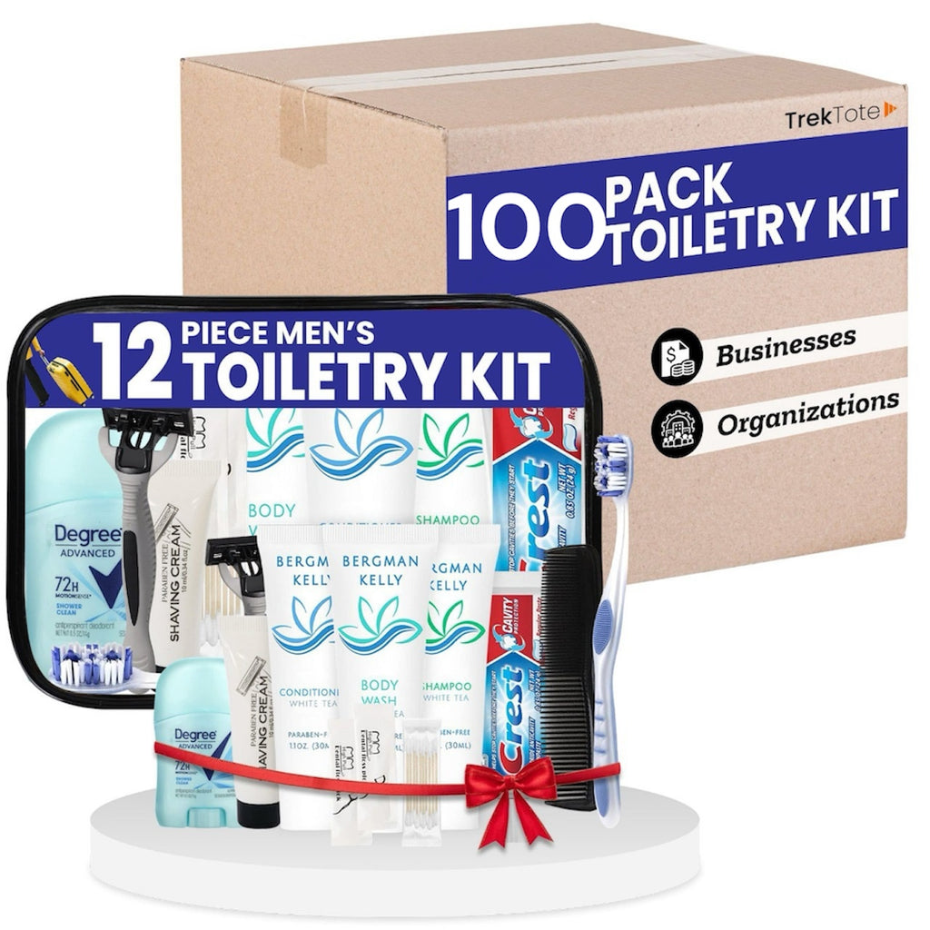 12 Piece Set Travel Toiletry Kit For Men – Features Crest, Degree, Bergman And Kelly And More (Bulk Case)