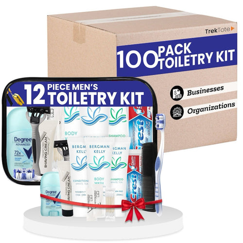 12 Piece Set Travel Toiletry Kit For Men – Features Crest, Degree, Bergman And Kelly And More (Bulk Case)