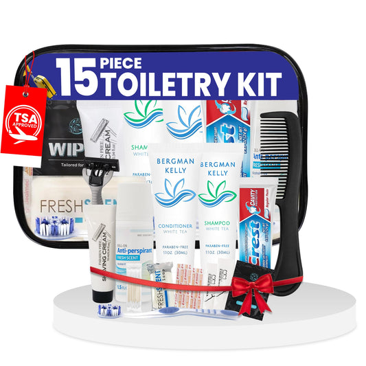 15 Piece Set Travel Toiletry Kit For Men And Women – Features Crest, Medline, Bergman And Kelly And More
