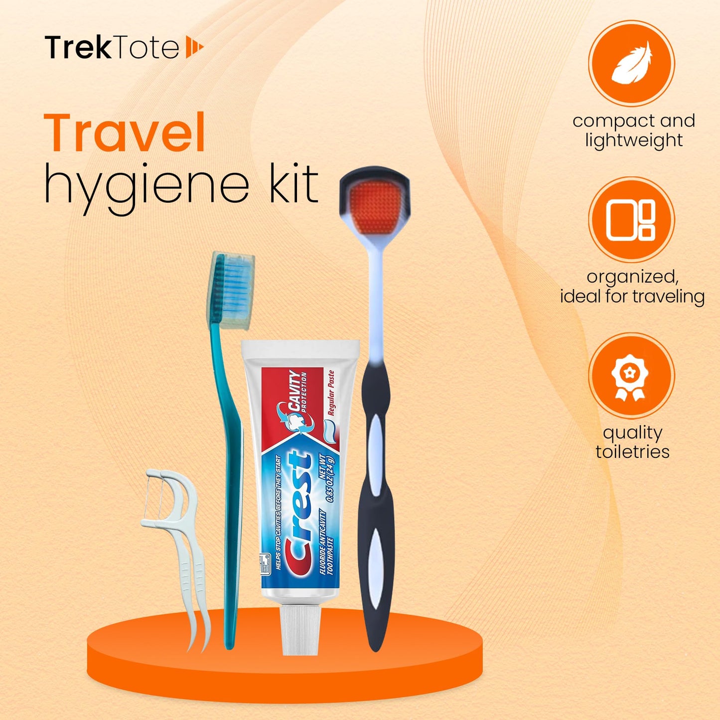 Trektote 5-Piece Travel Size Toothbrush and Toothpaste Set - TSA Approved Toothbrush Travel Kit - Includes Crest Toothpaste - Tongue Cleaner - Dental Oral Care Kit