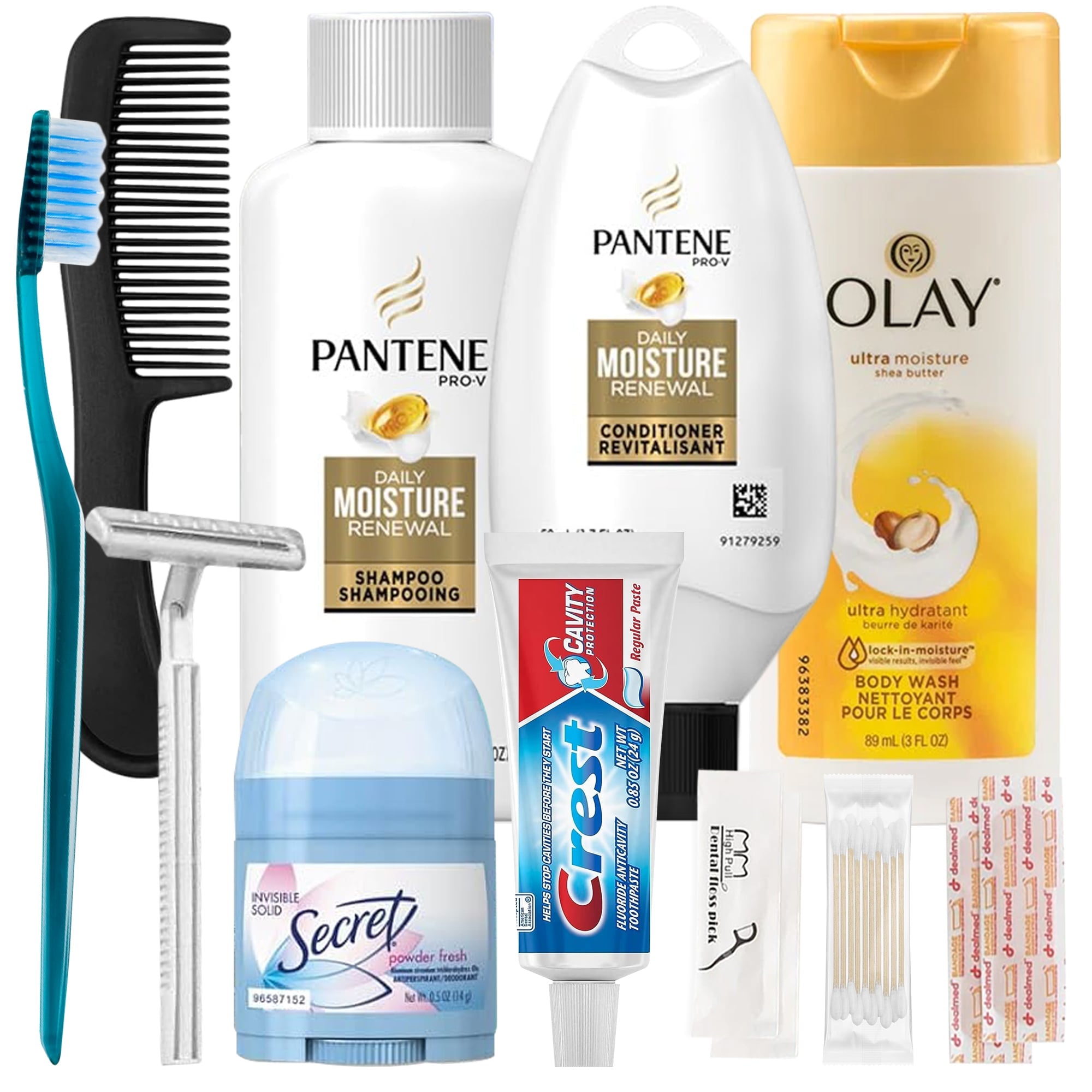 15 Piece Set Travel Toiletry Kit For Women – Features Pantene, Olay, Secret And More (Bulk Case)