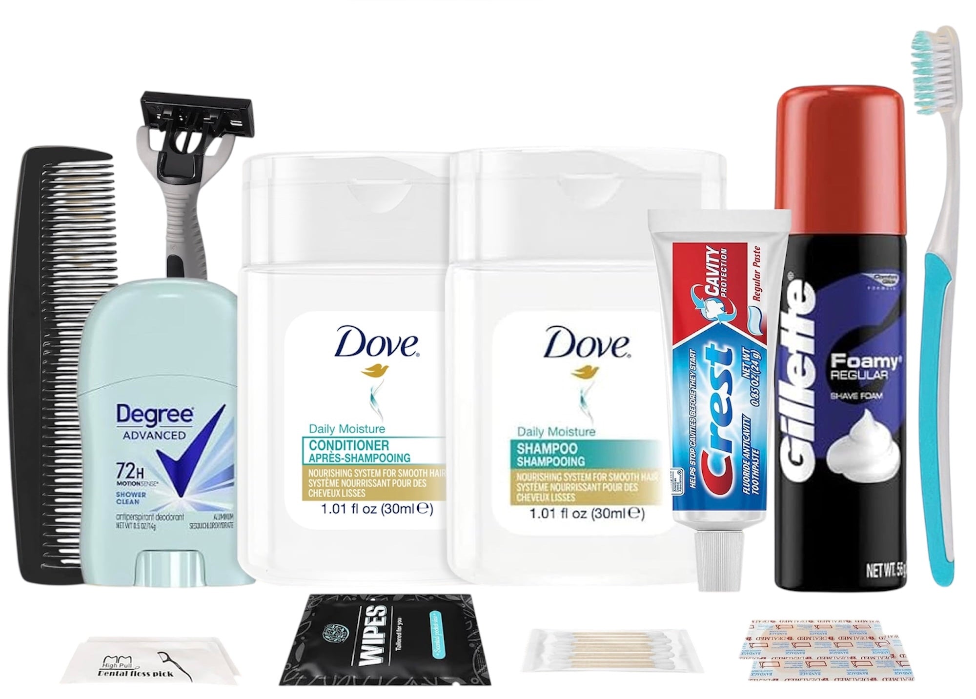15 Piece Set Travel Toiletry Kit For Men – Features Dove, Gillette, Degree And More (Bulk Case)