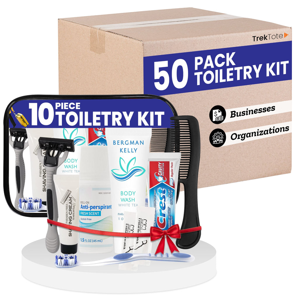 10 Piece Set Travel Toiletry Kit For Men And Women – Features Crest, Medline, Bergman And Kelly And More (Bulk Case)
