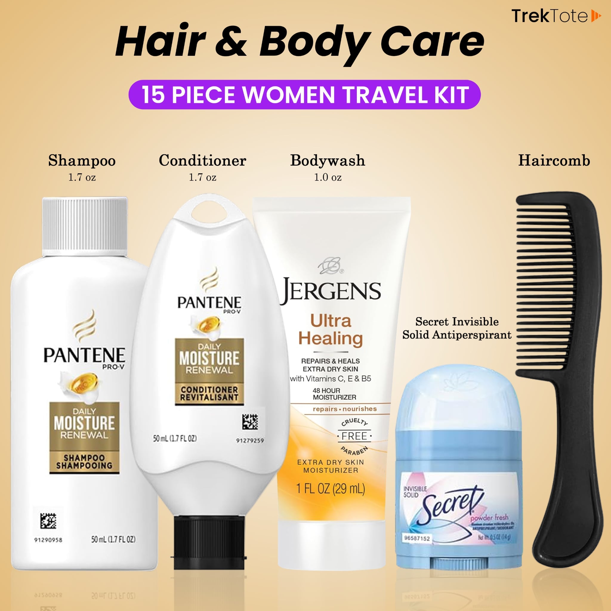 15 Piece Set Travel Toiletry Kit For Women – Features Pantene, Jergens, Secret And More