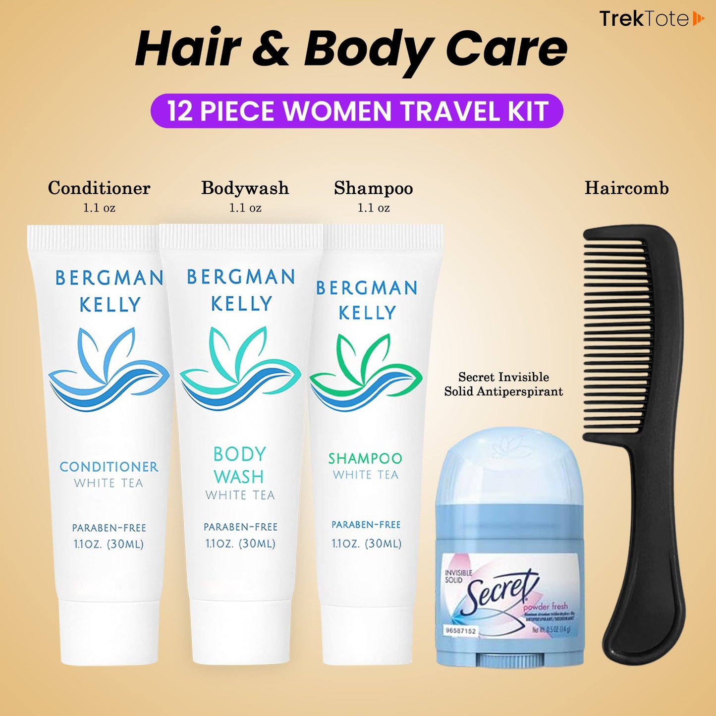 12 Piece Set Travel Toiletry Kit For Women – Features Crest, Secret, Bergman And Kelly And More