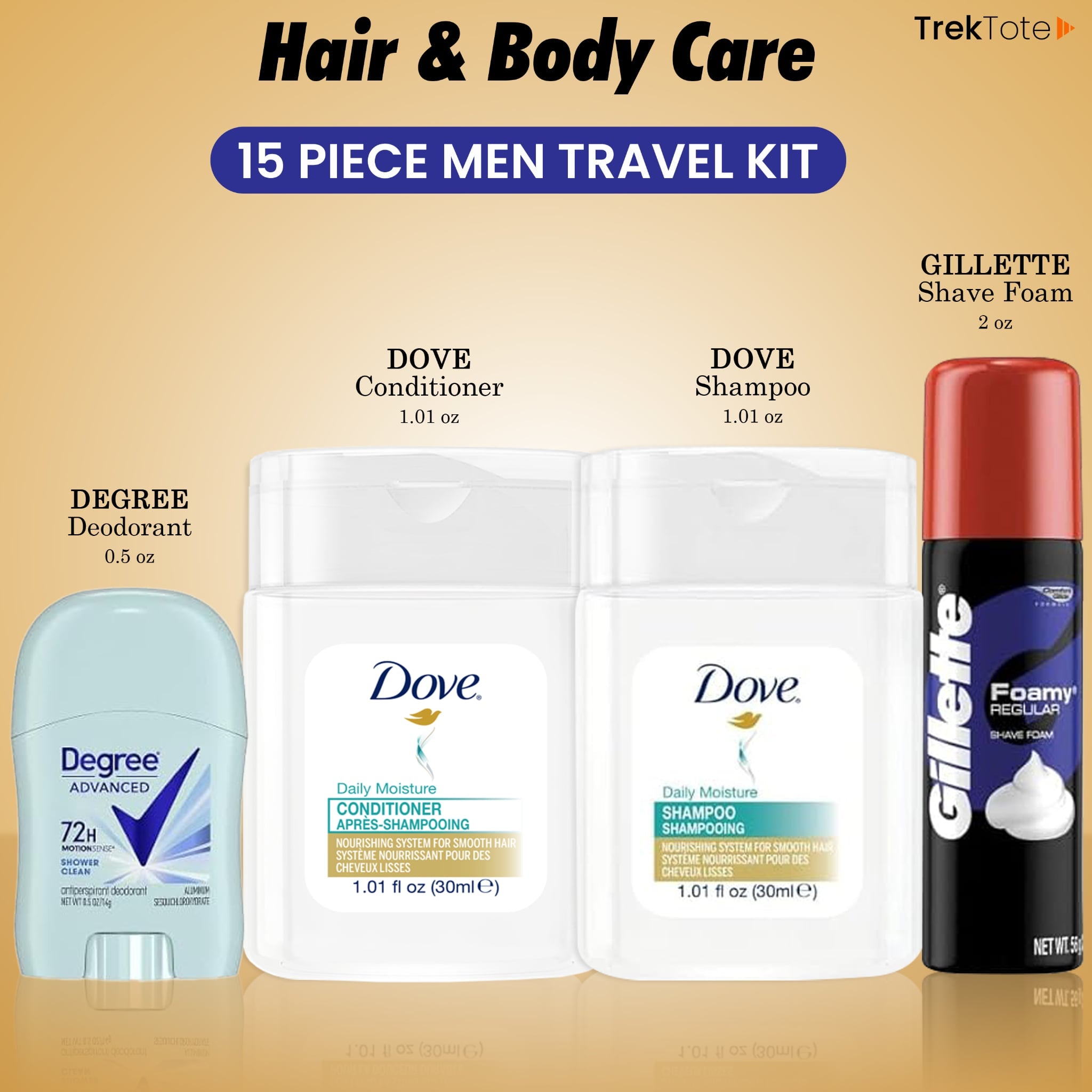 15 Piece Set Travel Toiletry Kit For Men – Features Dove, Gillette, Degree And More (Bulk Case)