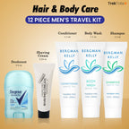 12 Piece Set Travel Toiletry Kit For Men – Features Crest, Degree, Bergman And Kelly And More (Bulk Case)