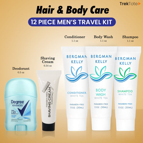 12 Piece Set Travel Toiletry Kit For Men – Features Crest, Degree, Bergman And Kelly And More